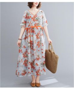 ワンピース レディース 40代 マキシワンピース 春夏 半袖ワンピース 花柄 シフォン Vネック フレアスカート きれいめ 韓国風 ゆったり 50代 20代 30代