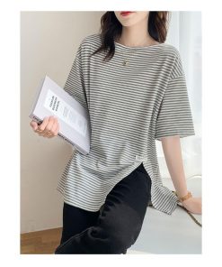 Tシャツ レディース 夏 半袖 綿 クルーネック カットソー トップス ボーダー柄 シンプル 透けない おしゃれ コーデ UVカット きれいめ コットン 40代 30代 20代