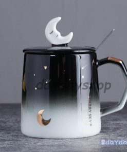 ブラック キッチン用品 コーヒーカップ 蓋つき グラデーションカラー マグカップ コップ ティーカップ 星空 月 食器 お茶用品 星