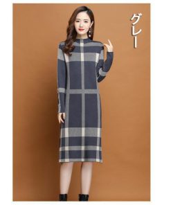 ワンピース 冬服 秋服 レディース ニットワンピース ゆったり 韓国風 おしゃれ 大人 セーターワンピース チェック柄 ハイネック 20代 30代 厚手 きれいめ