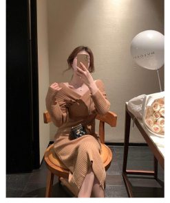 ニットワンピース 冬服 秋服 レディース 40代 ワンピース Vネック 韓国風 おしゃれ 大人 セーターワンピース ロング 無地 きれいめ 厚手 20代 30代