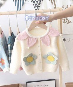 女の子 アウター かわいい花 ニットジャケット ベビー 子供アウター キッズアウター 子供用セーター ベビーセーター 全3色  お出かけ 70-110cm 旅行 通園