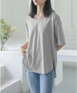 Tシャツ レディース 春夏 40代 半袖 Vネック ニットトップス 白Tシャツ 無地 綿 ショット丈ニットソー ゆったり カットソー おしゃれ 50代 大人 30代