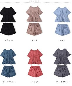 パジャマ レディース 春 夏 パジャマ 半袖 プリーツ ショットパンツ パジャマ セットアップ 部屋着 可愛い ルームウェア ゆったり カジュアル 2点セット