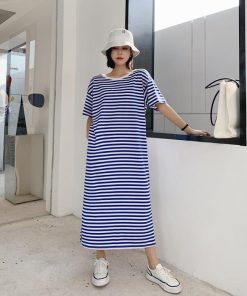 ワンピース レディース 40代 マキシワンピース 春 夏 半袖ワンピース ゆったり 体型カバー 大きいサイズ チュニック 韓国風 オシャレ 50代 ボーダー 着痩せ 30代