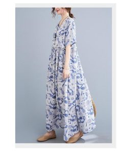 ワンピース レディース 40代 マキシワンピース 春夏 半袖ワンピース 花柄 シフォン Vネック フレアスカート きれいめ 韓国風 ゆったり 50代 20代 30代