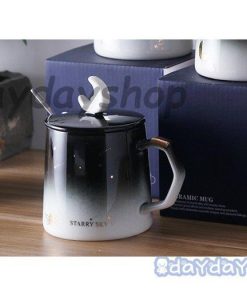 ブラック キッチン用品 コーヒーカップ 蓋つき グラデーションカラー マグカップ コップ ティーカップ 星空 月 食器 お茶用品 星