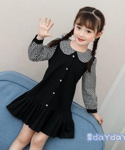 子供服 ワンピース 春秋 長袖 キッズ 女の子 ドット柄 折り襟 子供ドレス ジュニア ベビー服 Aライン カジュアル おしゃれ 可愛い 新品 130 160 120 150 140