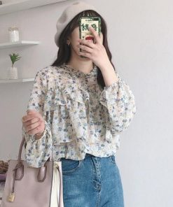 Tシャツ レディース ブラウス シャツ 夏 フリル Vネック 花柄 プリーツ シフォン 大きいサイズ 着痩せ 韓国風 カジュアル おしゃれ きれいめ ゆったり