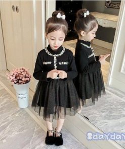 子供服 ワンピース キッズ 長袖 子供ドレス Dress 女の子 秋着 膝丈ワンピース シフォン ドット柄 韓国子供服 ジュニア 可愛い 通学着 おしゃれ カジュアル