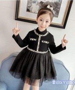 子供服 ワンピース キッズ 長袖 子供ドレス Dress 女の子 秋着 膝丈ワンピース シフォン ドット柄 韓国子供服 ジュニア 可愛い 通学着 おしゃれ カジュアル