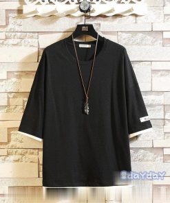 クルーネック 黒 ティーシャツ 切り替え 5分袖 夏服 カジュアルTシャツ 五分袖Tシャツ 白 Tシャツ メンズ