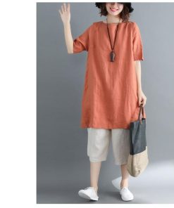 Tシャツ レディース 夏 綿麻 トップス 40代 半袖 カットソー 大きいサイズ シンプル ゆったり UVカット 韓国風 新作 かわいい おしゃれ 20代 30代