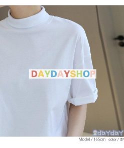 ドロップショルダー Tシャツ トップス 無地 ボトルネック 春 夏 ハイネック レディース 半袖 カットソー Tシャツ