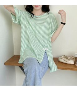 Tシャツ レディース 夏 半袖 綿 クルーネック カットソー トップス ボーダー柄 シンプル 透けない おしゃれ コーデ UVカット きれいめ コットン 40代 30代 20代