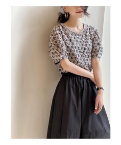 ブラウス レディース 夏 花柄 40代 シャツ パフスリーブ おしゃれ 半袖 トップス 韓国風 大人 通勤 Tシャツ 30代 50代 ゆったり