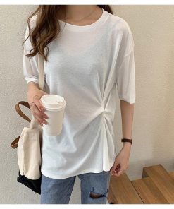 Tシャツ レディース きれいめ 40代 春夏 五分袖Tシャツ キラキラ 白ブラウス 綿 トップス オシャレ 韓国風 ゆったり 大きいサイズ  Tシャツ 30代50代 体型カバー