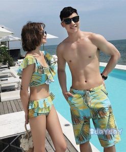 水着 メンズ 3点セット 上下セット ご夫婦 お揃え ビキニ ミズギ ペアビーチ ペアルック スイムウエア サーフパンツ レディース 男女2着 ペア水着 カップル