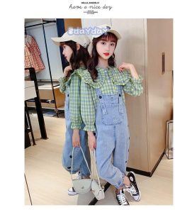 子供服 セットアップ 女の子 長袖 春秋 上下セット 韓国子供服 キッズ ジュニア Tシャツ デニムパンツ 長ズボン 小学生 おしゃれ 可愛い 通学着