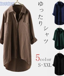 シャツ ブラウス レディース チュニックシャツ ロングシャツ オーバーサイズ チュニック 無地 長袖 ロールアップ 体型カバー お洒落 通勤 OL おしゃれ 30代 40代