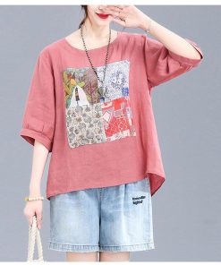 Tシャツ レディース 夏 綿麻 トップス 40代 半袖 カットソー 大きいサイズ シンプル ゆったり UVカット 韓国風 新作 20代 かわいい おしゃれ 30代