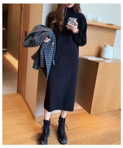 ワンピース 冬服 秋服 レディース ニットワンピース ゆったり スカート 韓国風 おしゃれ 大人 セーターワンピース 無地 ハイネック 20代 きれいめ 厚手 30代