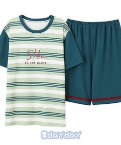 上下セット 部屋着 メンズ 寝間着 パジャマ 夏2点セット ルームウェア 半袖Tシャツ+半ズボン 柔らかく軽い薄手の快適 パジャマ ナイトウェア 紳士用 ボーダー柄