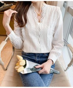 ブラウス レディース Vネック 長袖 綿混 シフォン 春 フリル 韓国風 通勤 大人 可愛い おしゃれ きれいめ 白 上品 ゆったり