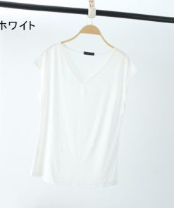 Tシャツ レディース トップス 40代 半袖 綿 白 ニット 春夏 カットソー 新作 大きいサイズ Vネック UVカット 韓国風 20代 おしゃれ 40代 かわいい 30代