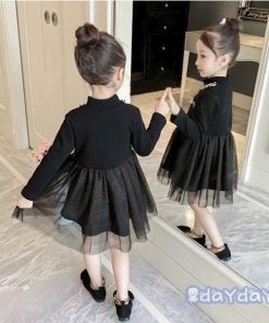 子供服 ワンピース キッズ 長袖 子供ドレス Dress 女の子 秋着 膝丈ワンピース シフォン ドット柄 韓国子供服 ジュニア 可愛い 通学着 おしゃれ カジュアル