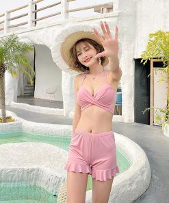 水着 レディース 3点セット 夏 小胸 バンドゥ セパレート 日焼け防止 パッド付き 体型カバー UVカット ママ水着 海水浴 潜水 韓国風 30代 40代 20代 可愛い