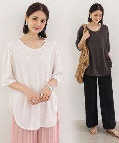 Tシャツ レディース 夏 綿 トップス 40代 半袖 カットソー 新作 大きいサイズ シンプル インナー UVカット 韓国風 20代 30代 40代 おしゃれ かわいい