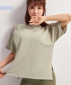 ヨガウェアおしゃれ トップス レディース 安い Tシャツ 半袖 無地 半袖Tシャツ Uネック スリット 吸汗 速乾 スポーツ 30代 20代 40代 50代