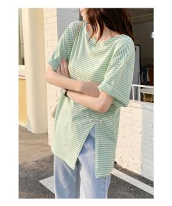 Tシャツ レディース 夏 半袖 綿 クルーネック カットソー トップス ボーダー柄 シンプル 透けない おしゃれ コーデ UVカット きれいめ コットン 40代 30代 20代