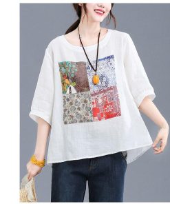 Tシャツ レディース 夏 綿麻 トップス 40代 半袖 カットソー 大きいサイズ シンプル ゆったり UVカット 韓国風 新作 20代 かわいい おしゃれ 30代