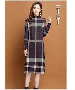 ワンピース 冬服 秋服 レディース ニットワンピース ゆったり 韓国風 おしゃれ 大人 セーターワンピース チェック柄 ハイネック 20代 30代 厚手 きれいめ