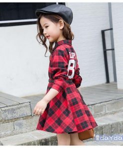 子供服 ワンピース キッズ 女の子 秋着 長袖 シャツワンピース 膝丈 子供ドレス Dress 韓国子供服 チェック柄 ベルト付き 新品 おしゃれ 可愛い カジュアル