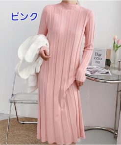 ニットワンピース ロングワンピース 春新作 ニットワンピ ハイネックワンピース スカート きれいめ 長袖 着痩せ 50代 レディース 30代 韓国風 40代