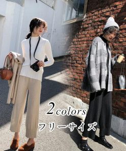 ロング丈パンツ ズボン レディース 秋冬 ニットパンツ 黒 暖かい 厚手 韓国風 秋冬 新作 楽ちん 快適通気 ズボン 無地 40代 30代 ハイウエスト ゆったり 50代