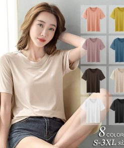 Tシャツ レディース 半袖 春 夏 トップス ミディアム丈 カットソー シンプル 無地 お洒落 可愛い おしゃれ かわいい UVカット ピンク 白 黒 緑 黄 茶 コーデ 紫