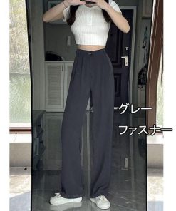 ワイドパンツ レディース ロング丈 黒スラックス スリット ラッパズボン ボトムス ハイウエスト 大きいサイズ ビジネス おしゃれ オフィス 通勤 着痩せ OL