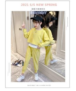 子供服 セットアップ 女の子 長袖 春秋 上下セット 韓国子供服 キッズ ジュニア Tシャツ ロング丈パンツ 可愛い 小学生 おしゃれ 通学着