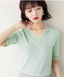 白Ｖネック レディース UVカット薄手ニッソー 白ニットソー 夏 Tシャツ 40代 ゆったり Tシャツ カジュアル韓国風 大人 オシャレ半袖トップス 通勤