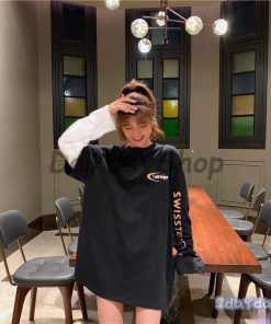 袖ロゴ 重ね着風 Tシャツ 韓国 オルチャン ストリート ダンス 衣装 HIPHOP 原宿系 アメカジ 長袖 トップス ゆったり K-POP ロンT