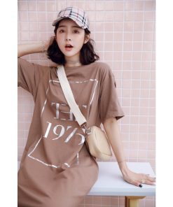 ワンピース レディース 40代 キレイめ ロングTシャツ 春夏 半袖ワンピース スリット 大きいサイズ チュニック プリント 文字 ゆったり 30代 50代 着痩せ