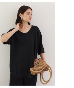 Tシャツ レディース 夏 綿 トップス 40代 半袖 カットソー 新作 大きいサイズ シンプル インナー UVカット 韓国風 20代 30代 40代 おしゃれ かわいい