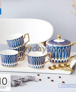 お茶会 マグカップ カップ＆ソーサー 幾何学模様 キッチン用品 ブルー お茶用品 コーヒー ティーカップ 食器 ティーセット ピンク