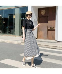 スカート 春夏 フレアスカート ロング丈 綿麻 40代 レディース 黒 ロングスカート チェック柄 Aライン 20代 30代 50代 ハイウエスト 通勤 おしゃれ 新作 大人