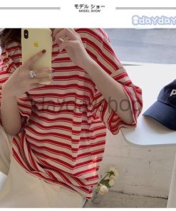 クルーネック レトロ ゆったり トップス サマーTシャツ Tシャツ レディース 夏 ボーダー柄 丸首 5分丈袖Tシャツ 半袖Tシャツ カットソー