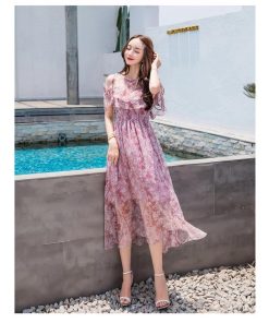 マキシワンピース レデイース ワンピース 半袖 夏 花柄 シフォン ロング丈 フリル 大きいサイズ 韓国風 リゾート オシャレ 着痩せ 30代 40代 50代 ゆったり